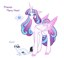 Size: 1024x931 | Tagged: safe, artist:purplegrim40, derpibooru import, princess flurry heart, alicorn, ferret, pony, colored hooves, duo, female, mare, older, older flurry heart, simple background, story included, white background