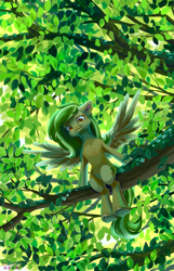 Size: 2001x3100 | Tagged: safe, artist:teaflower300, derpibooru import, oc, oc only, pegasus, pony, in a tree, solo, tree