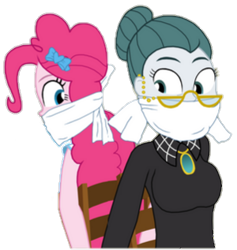 Size: 300x317 | Tagged: safe, artist:robukun, derpibooru import, edit, cloudy quartz, pinkie pie, equestria girls, background removed, bondage, bound and gagged, bound together, cloth gag, duo, equestria girls-ified, female, gag, mother and child, mother and daughter, parent and child, simple background, struggling, tied to chair, tied up, transparent background