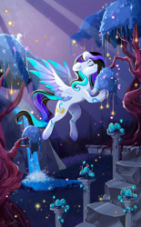 Size: 1280x2069 | Tagged: safe, artist:damayantiarts, derpibooru import, oc, oc only, bird, butterfly, firefly (insect), insect, pegasus, pony, solo, tree