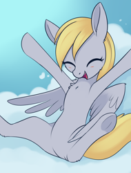 Size: 1720x2264 | Tagged: safe, artist:dusthiel, derpibooru import, derpy hooves, pegasus, pony, belly, cute, derpabetes, derpy day, featureless crotch, female, mare, solo, underhoof