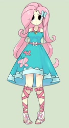 Size: 1801x3343 | Tagged: safe, artist:gakushuogawa, derpibooru import, fluttershy, human, equestria girls, equestria girls series, clothes, dress, fluttershy boho dress, geode of fauna, magical geodes, simple background, solo, standing
