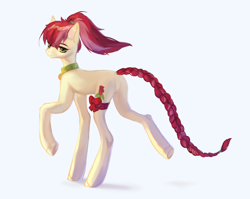 Size: 3102x2472 | Tagged: safe, artist:marsellies, derpibooru import, roseluck, earth pony, pony, braid, collar, commission, commissioner:doom9454, cute, pet tag, ponytail, ribbon, rosepet, solo