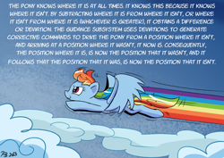 Size: 2047x1447 | Tagged: safe, artist:pony-berserker, derpibooru import, rainbow dash, pegasus, pony, cloud, female, flying, mare, meme, sky, solo, text, the missile knows where it is, wall of text