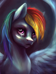 Size: 900x1200 | Tagged: safe, artist:kreativpony, derpibooru import, rainbow dash, pegasus, pony, bust, crying, looking at you, portrait, sad, solo, spread wings, wings