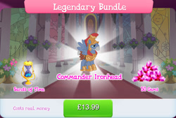 Size: 1268x856 | Tagged: safe, derpibooru import, captain ironhead, pegasus, pony, armor, beard, bundle, costs real money, english, facial hair, gameloft, gem, helmet, hourglass, male, mobile game, my little pony: magic princess, numbers, official, sale, scar, solo, solo focus, spread wings, stallion, text, wings