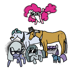 Size: 2048x1879 | Tagged: safe, artist:punkittdev, derpibooru import, cloudy quartz, igneous rock pie, limestone pie, marble pie, maud pie, pinkie pie, earth pony, horse, pony, amish, angry, female, happy, hoers, male, mare, neutral, open mouth, open smile, pie family, pie sisters, shy, siblings, simple background, sisters, smiling, stallion, white background