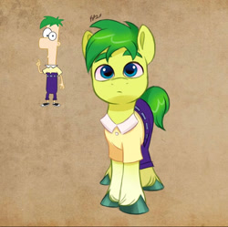 Size: 828x824 | Tagged: safe, artist:artharuhi, derpibooru import, earth pony, pony, clothes, ferb fletcher, male, pants, phineas and ferb, ponified, shirt, solo, species swap