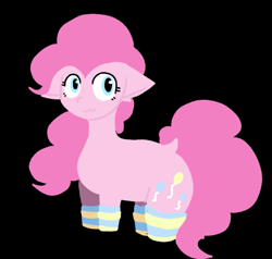 Size: 825x787 | Tagged: artist needed, safe, derpibooru import, pinkie pie, earth pony, pony, :3, black background, clothes, dock, ears, floppy ears, simple background, smiling, socks, solo, striped socks, tail, thigh highs