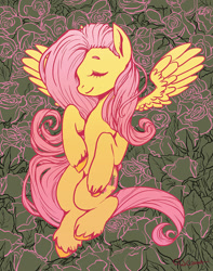 Size: 786x1000 | Tagged: safe, artist:redcurrant, derpibooru import, fluttershy, pegasus, pony, eyes closed, solo