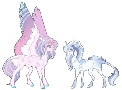 Size: 3773x2783 | Tagged: safe, artist:venommocity, derpibooru import, princess flurry heart, oc, oc:love letter, pony, unicorn, broken horn, colored wings, female, horn, mare, multicolored wings, offspring, older, parent:princess cadance, parent:shining armor, parents:shiningcadance, simple background, white background, wings