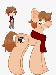 Size: 1280x1708 | Tagged: safe, artist:stardust0088, derpibooru import, earth pony, pony, clothes, colored pupils, ear fluff, ears, eye clipping through hair, gacha club, luke peterson, male, mole, ponified, scarf, self paradox, simple background, species swap, stallion, the music freaks, white background