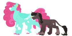 Size: 4000x2000 | Tagged: safe, artist:itstechtock, derpibooru import, oc, oc only, oc:graveyard shift, oc:partly cloudy, pony, unicorn, duo, female, mare, simple background, white background