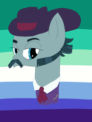 Size: 3024x4032 | Tagged: safe, derpibooru import, turner mccolt, the hooffields and mccolts, eyebrows, facial hair, gay pride flag, hat, head, headcanon, male, mccolt family, moustache, pride, pride flag, sideburns, solo, stallion