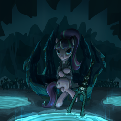 Size: 3000x3000 | Tagged: safe, artist:ciborgen, derpibooru import, starlight glimmer, pony, unicorn, dark, solo focus, staff, staff of sameness