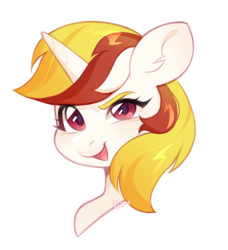 Size: 1098x1202 | Tagged: safe, artist:fedos, derpibooru import, oc, oc only, oc:vida emotionate, pony, unicorn, bust, simple background, smiling, solo, white background