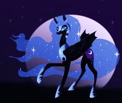 Size: 1327x1122 | Tagged: safe, artist:opal2023, derpibooru import, nightmare moon, alicorn, pony, evil, night, solo, thin