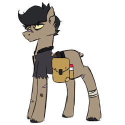 Size: 900x900 | Tagged: safe, artist:fuckomcfuck, derpibooru import, oc, oc only, oc:pog champ, earth pony, pony, alternate universe, bag, bags under eyes, bandage, bruised, clothes, no tail, scar, simple background, solo, the trotting dead, torn clothes, transparent background