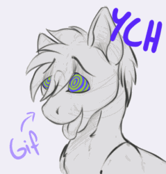 Size: 1915x2000 | Tagged: safe, artist:galaxylatte, derpibooru import, earth pony, pony, animated, commission, gif, hypno eyes, hypnosis, hypnotized, possessed, possession, solo, swirly eyes, tongue, tongue out, ych animation, ych sketch, your character here