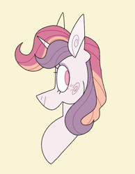 Size: 1825x2350 | Tagged: safe, artist:fizzlefer, derpibooru import, oc, oc only, oc:fuzzy feelings, pony, unicorn, bust, cheek swirl, female, freckles, horn, looking back, mare, portrait, simple background, smiling, solo, unicorn oc