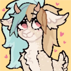 Size: 2048x2048 | Tagged: safe, artist:ponysforyou, derpibooru import, oc, oc only, goat, pony, chest fluff, fluffy, goat oc, heart, pixel art, simple background, solo, yellow background