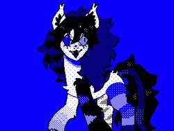 Size: 2048x1536 | Tagged: safe, artist:ponysforyou, derpibooru import, oc, oc only, oc:nightcore, bat pony, pony, bat ears, bat pony oc, blue background, ear fluff, ears, fangs, open mouth, pixel art, simple background, solo