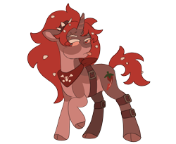 Size: 2048x1676 | Tagged: safe, artist:hibiscuit-rose, derpibooru import, pony, unicorn, bandana, belt, chili pepper cookie, coat markings, cookie run, horn, ponified, ponytail, red mane, scar, simple background, skull, solo, species swap, tongue, tongue out, transparent background