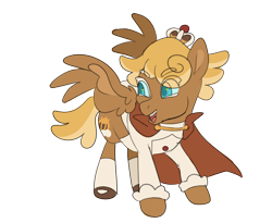 Size: 2048x1676 | Tagged: safe, artist:hibiscuit-rose, derpibooru import, pegasus, pony, blonde, blonde mane, blue eyes, brown coat, cape, clothes, cookie run, crown, jewelry, ponified, regalia, simple background, solo, species swap, transparent background, yellow mane