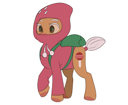 Size: 2048x1676 | Tagged: safe, artist:hibiscuit-rose, derpibooru import, earth pony, pony, backpack, brown coat, brown eyes, clothes, cookie run, hoodie, ponified, short tail, simple background, solo, species swap, strawberry cookie, tail, transparent background