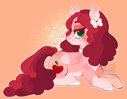 Size: 1236x966 | Tagged: safe, artist:ponysforyou, derpibooru import, oc, oc:nasty cherry, pegasus, pony, bow, hair bow, looking at you, lying down, pegasus oc