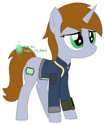 Size: 1122x1340 | Tagged: safe, artist:logic-is-here, derpibooru import, oc, oc only, oc:littlepip, pony, unicorn, fallout equestria, clothes, jumpsuit, simple background, solo, teenager, transparent background, vault suit, younger