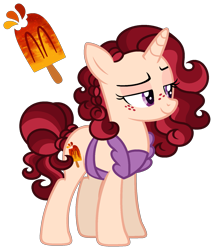 Size: 1483x1736 | Tagged: safe, artist:strawberry-spritz, derpibooru import, oc, oc only, pony, unicorn, apron, base used, clothes, female, magical lesbian spawn, mare, offspring, parent:cinnamon chai, parents:cayenne, solo