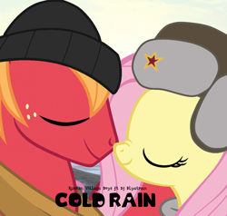 Size: 1000x952 | Tagged: safe, anonymous artist, artist:edy_january, derpibooru import, big macintosh, fluttershy, earth pony, pegasus, album, album cover, boop, cold, cold rain ( song ), dj blyatman, female, fluttermac, hardbass, hat, link in description, love, male, music, noseboop, parody, romance, romantic, russia, russian village boys, shipping, song, soundtrack, straight, ushanka, winter