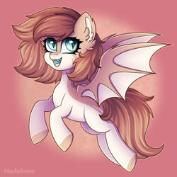 Size: 2600x2600 | Tagged: safe, artist:madelinne, derpibooru import, oc, oc only, bat pony, bat pony oc, flying, happy, simple background, solo