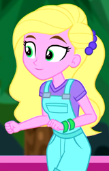 Size: 390x610 | Tagged: safe, derpibooru import, screencap, sandy cerise, human, better together, equestria girls, sunset's backstage pass!, background human, cropped, female, overall shorts, solo
