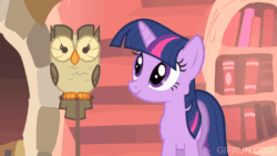 Size: 520x293 | Tagged: safe, derpibooru import, screencap, owlowiscious, spike, twilight sparkle, unicorn twilight, unicorn, owl's well that ends well, animated, fireplace, golden oaks library, quill, scroll, sleeping