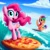 Size: 1024x1024 | Tagged: safe, derpibooru import, machine learning generated, pinkie pie, food, ocean, pizza, surfing, water, what has science done