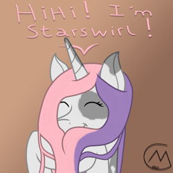 Size: 3200x3200 | Tagged: safe, artist:maître cervidé, derpibooru import, oc, oc:arcana glyph, unicorn, female, imitation, laughing, not sweetie belle, solo