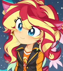 Size: 512x576 | Tagged: safe, artist:luckreza8, derpibooru import, edit, edited screencap, machine learning generated, screencap, sunset shimmer, human, better together, equestria girls, rollercoaster of friendship, anime, female, happy, pinegraph