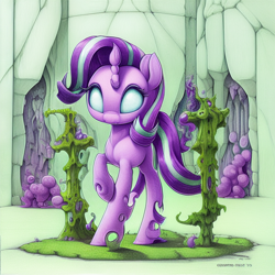 Size: 1024x1024 | Tagged: safe, derpibooru import, editor:siber, generator:purplesmart.ai, generator:stable diffusion, machine learning generated, starlight glimmer, changeling, changelingified, solo, species swap