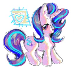 Size: 907x846 | Tagged: safe, artist:f1sh1es, derpibooru import, starlight glimmer, pony, unicorn, heart, looking at you, side view, simple background, smiling, solo, standing, white background