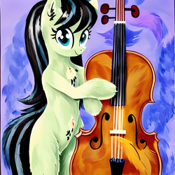 Size: 2048x2048 | Tagged: safe, derpibooru import, machine learning generated, octavia melody, pony, bipedal, cello, fluffy, fur, musical instrument, nudity, solo