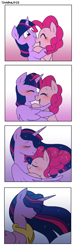 Size: 1700x5616 | Tagged: safe, artist:dimbulb, derpibooru import, pinkie pie, princess twilight 2.0, twilight sparkle, twilight sparkle (alicorn), alicorn, earth pony, pony, unicorn, the last problem, blushing, eyes closed, female, hug, immortality blues, implied death, jewelry, lesbian, nuzzling, older, older pinkie pie, older twilight, peytral, regalia, sad, shipping, twinkie