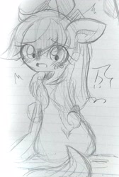 Size: 1378x2048 | Tagged: safe, artist:applejack_yokai, derpibooru import, applejack, earth pony, pony, female, lined paper, monochrome, sketch, solo, traditional art