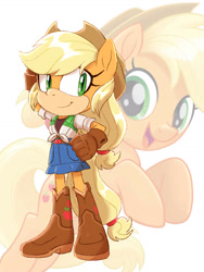 Size: 774x1032 | Tagged: safe, artist:kanayanga, derpibooru import, part of a set, applejack, anthro, earth pony, hand on head, hand on hip, looking at you, mobian, smiling, smiling at you, sonic the hedgehog (series), sonicified