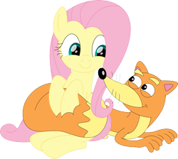 Size: 3549x3186 | Tagged: safe, artist:porygon2z, derpibooru import, fluttershy, fox, pegasus, pony, crossover, dora the explorer, female, male, mare, simple background, swiper, transparent background