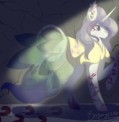 Size: 621x635 | Tagged: safe, artist:brybrychan, derpibooru import, rarity, pony, unicorn, blood, clothes, dress, female, hoofprints, implied fluttershy, mare, raised hoof, raised leg, signature, smiling, solo, story included
