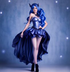 Size: 989x1013 | Tagged: artist needed, source needed, safe, derpibooru import, princess luna, human, bare shoulders, clothes, colored, cosplay, costume, female, humanized, irl, irl human, kotobukiya, kotobukiya princess luna, photo, realistic, sleeveless, solo, strapless