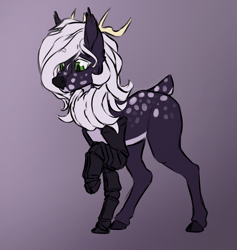 Size: 3600x3800 | Tagged: safe, artist:stardustspix, oc, oc:seiðvind, deer, amputee, antlers, cloven hooves, coat markings, deer oc, ear fluff, ears, facial markings, male, prosthetic leg, prosthetic limb, prosthetics, slit eyes, solo