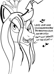 Size: 434x600 | Tagged: safe, artist:rdk, queen chrysalis, changeling, changeling queen, singing, solo